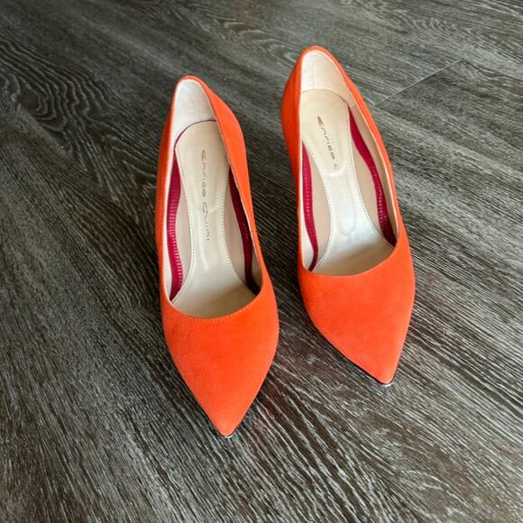 EUC Enrico Cuini Farah Tangerine Suede Pumps 35.5 C Rose Gold Heel ALIA Tech 4in - Picture 13 of 16
